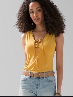 White House Black Market Women's Lace-Up Sleeveless Tank in Mustard